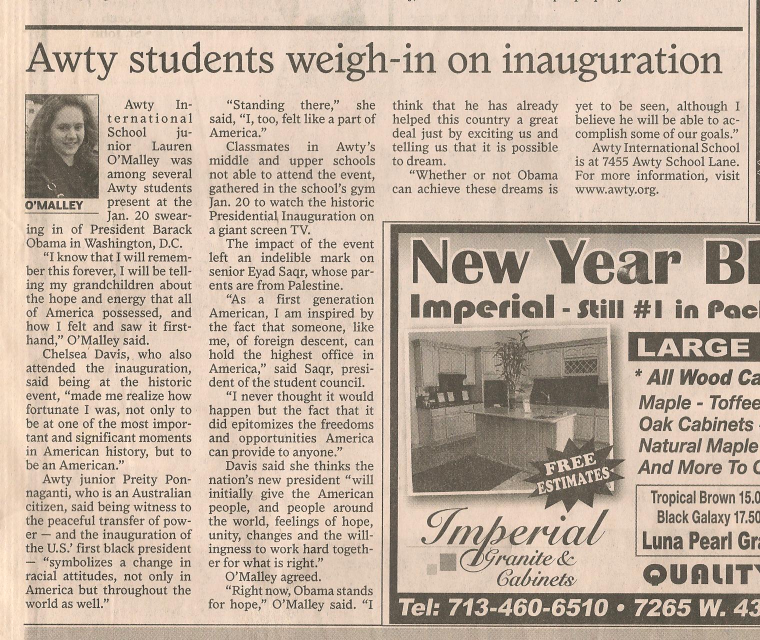 inauguration article chron